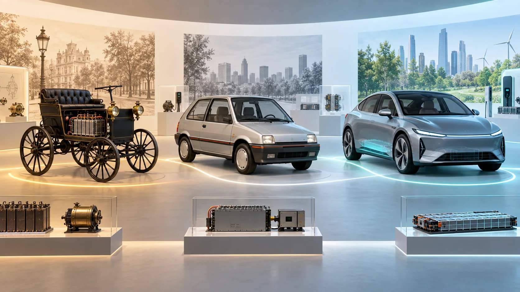 Entwicklung des Elektroautos von der frühen elektrischen Kutsche bis zum modernen Batterieauto